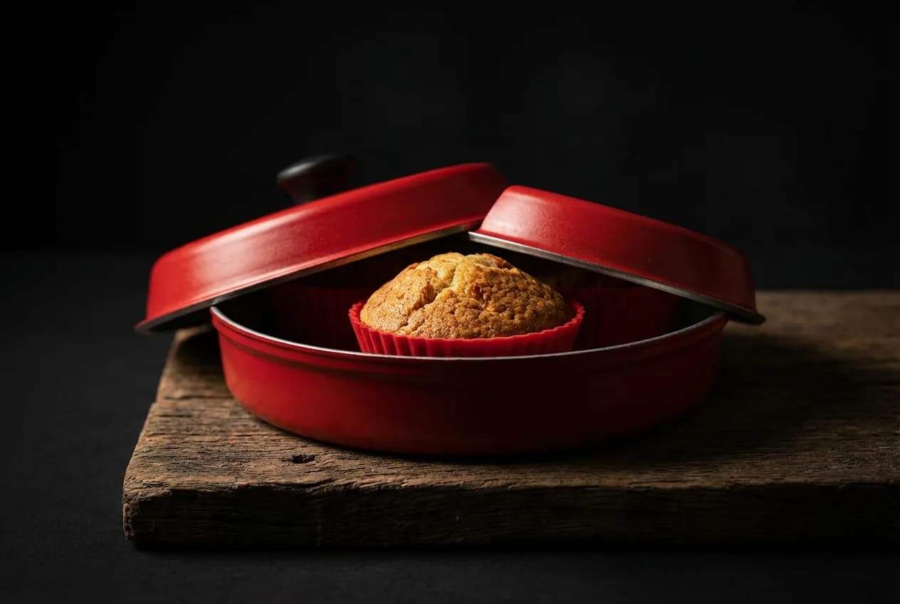 Four omnia avis : test complet et conseils d'usage Gros plan iconique du four Omnia rouge sur fond sombre, mettant en avant son design et sa fonction pour un avis produit.