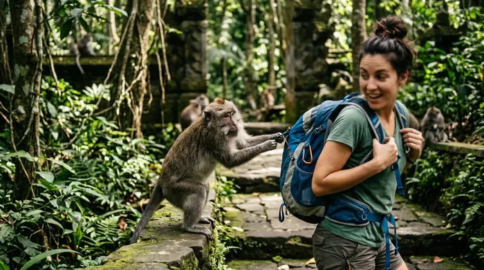 Danger Bali : Guide Sécurité 2026 - Bali en 2026 : 7 dangers à éviter absolument - Bali est-elle dangereuse ? Le guide complet 2026 Miniature conseil voyage Bali avec un panneau stop devant un temple.