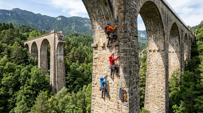 Topo Viaduc des Fauvettes : Guide 2026 - Viaduc des Fauvettes : Le Guide Ultime - Grimper au Viaduc : Accès, Topo et Sécurité Gros plan d'un grimpeur clippant une dégaine sur la roche meulière rouge du Viaduc.